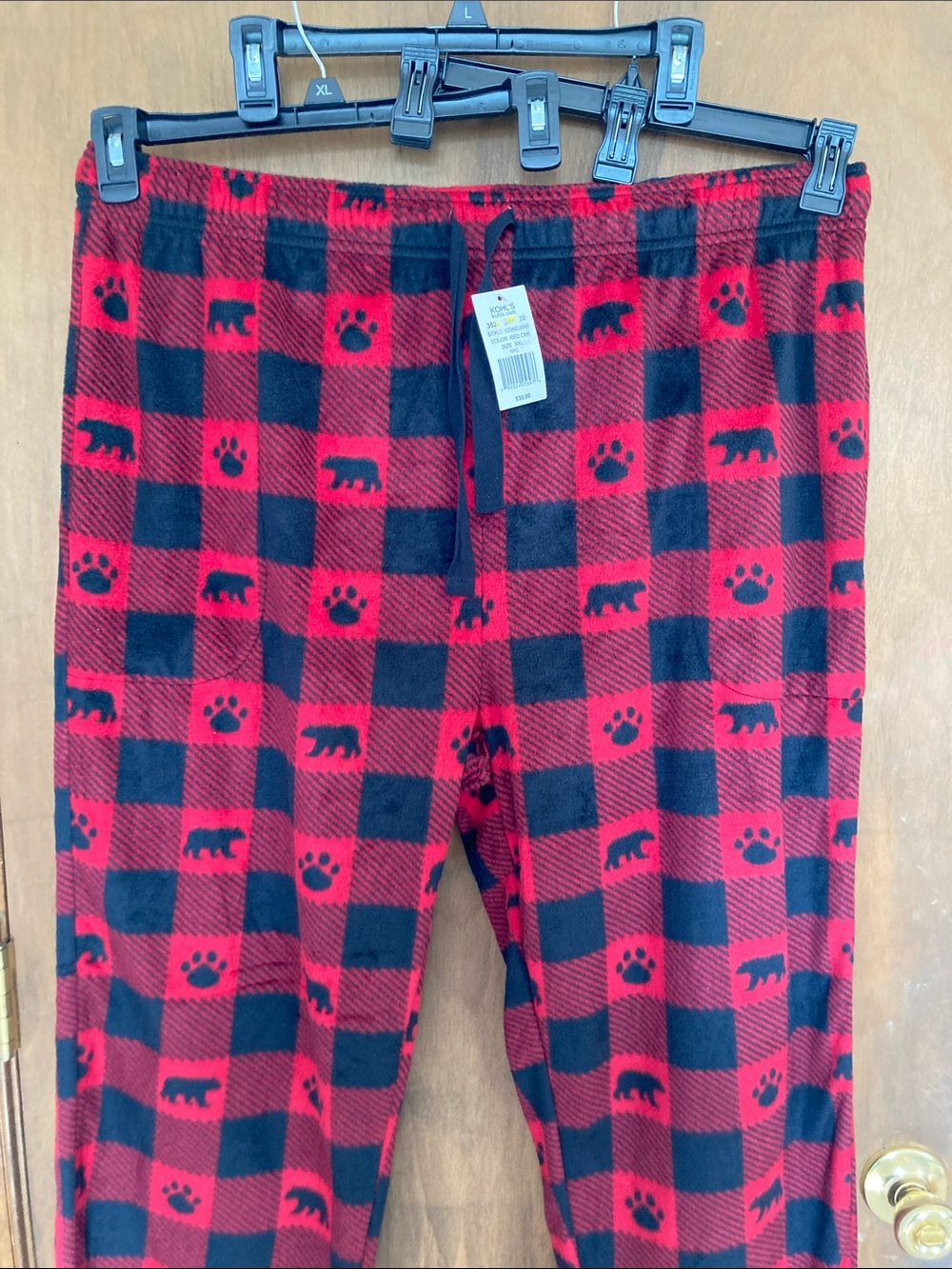Cuddl Duds plaid print bear & paw print PJ pant w pockets sleepwear loungewear - Picture 5 of 17